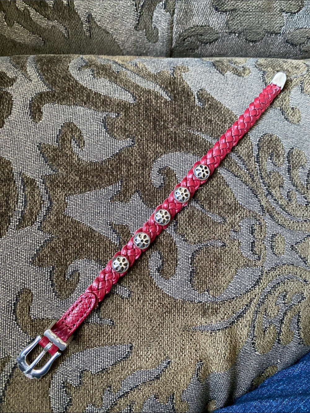 Red Braided Leather Daisy Bandit  Brighton Bracelet with Silver Accent